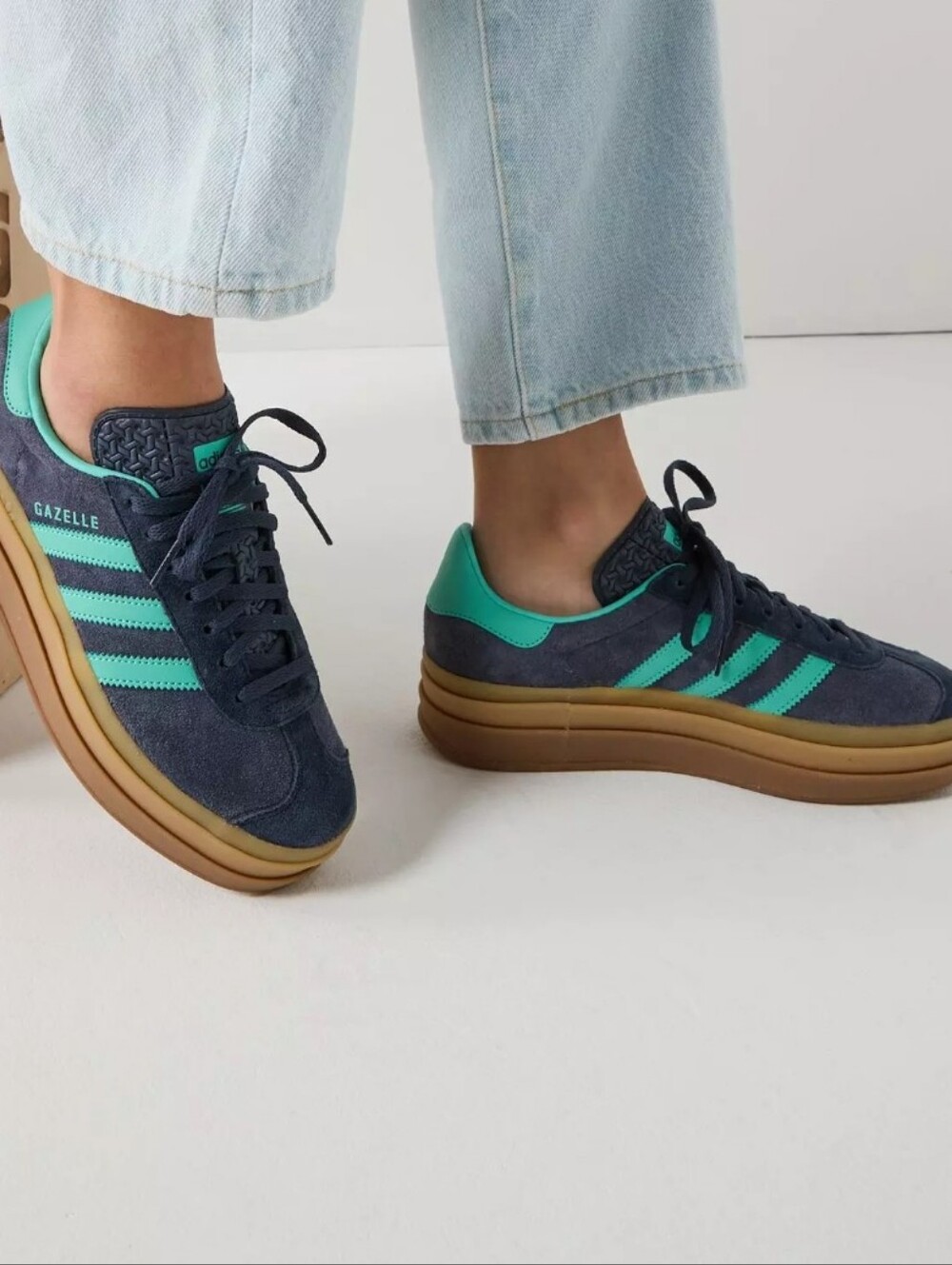 Navy and Acid Mint Suede Gazelle Adidas Casual Sneakers